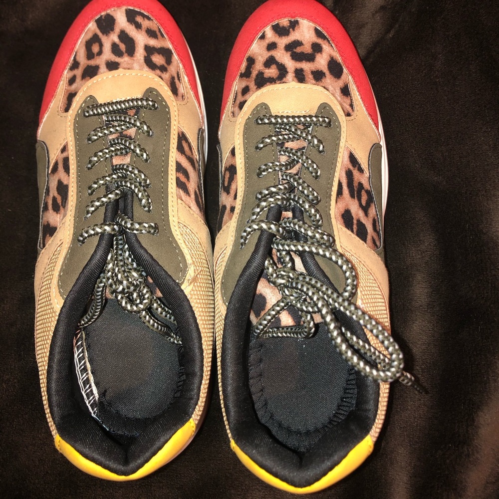 Cheetah, red, white, & yellow shoes. Worn once